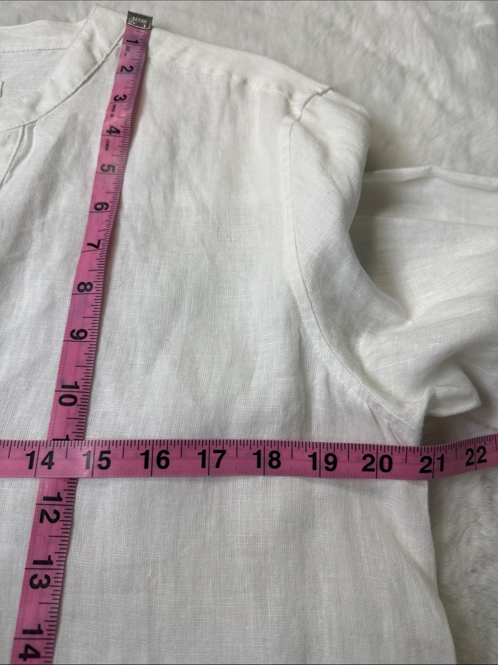 C&C California Linen Tunic Dress L White Split Neck Roll Tab Sleeve Pockets Read - Picture 10 of 14